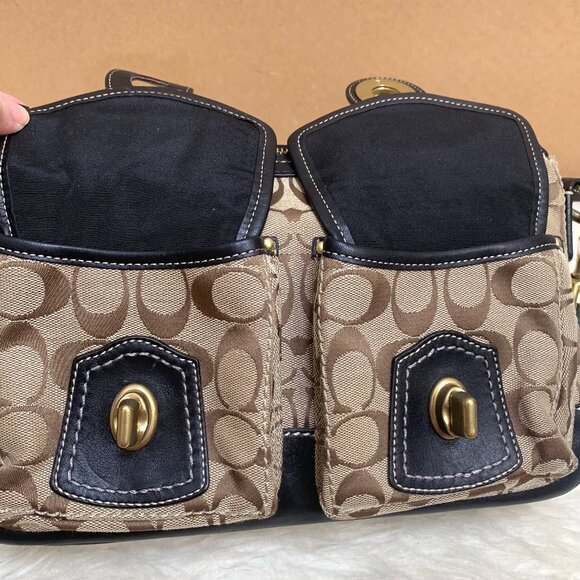 COACH Legacy Turnlock Khaki/Black Shoulder Bag Signature Hobo F12869 - Picture 3 of 14